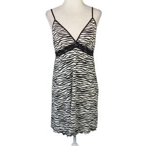 Vintage Y2K Eyeshadow Cream and Black Zebra Stripe Slip Dress Nighty M
